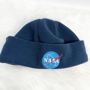NASA Beanie Hat Navy Blue Embroidered Logo Fleece Winter Cap